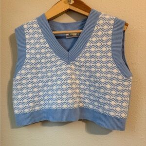 Hollister Light Blue and White V-Neck Sweater Vest
